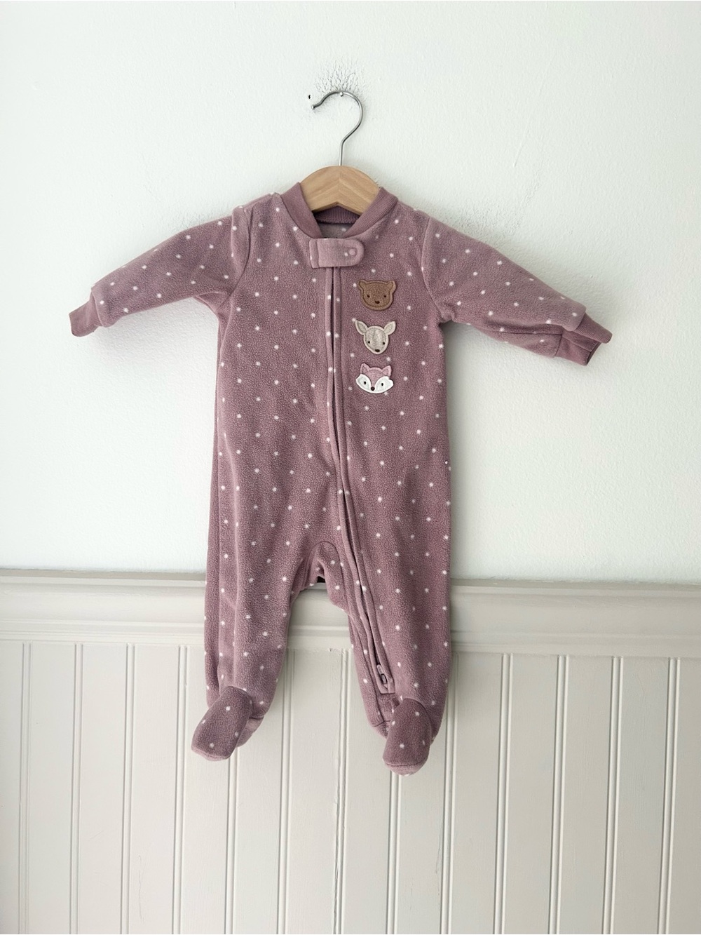 Carter’s 3 Months Mauve Polka Dot Footed Sleeper Zipper One Piece